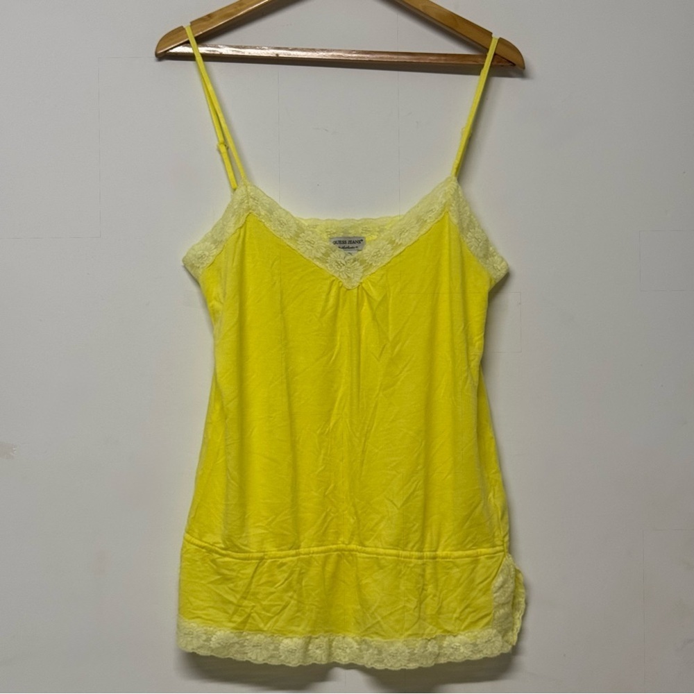 Guess Yellow Lace Trim Camisole y2k Vintage Top XL